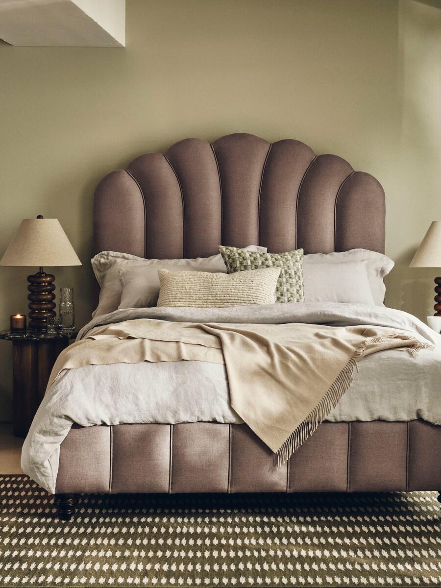 Manette Bed - Double - Linen - Mushroom - Lifestyle - Image 1