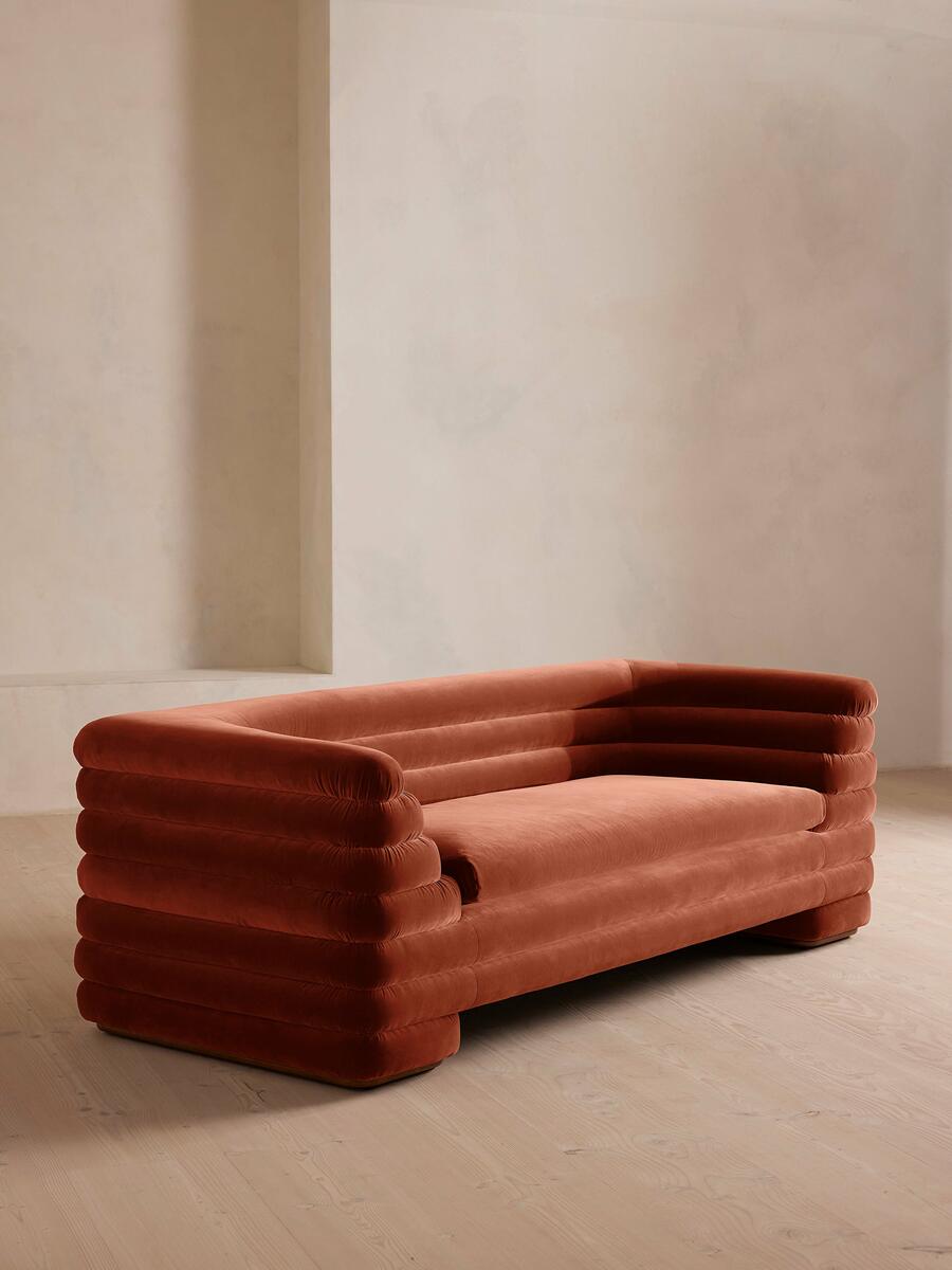 Laura Three Seater Sofa - Velvet - Rust - Listing - Image 1