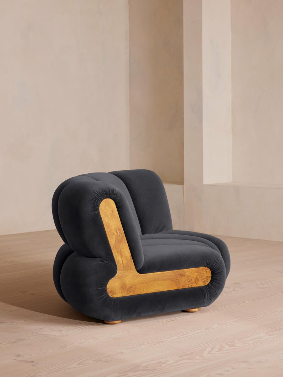 Noelle Modular Curved Armchair - Velvet Royal Blue - Images - Image 3