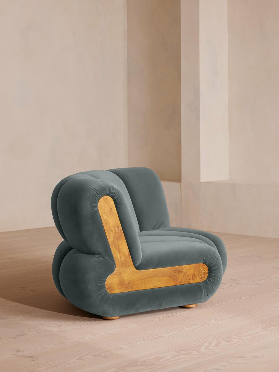 Noelle Modular Curved Armchair - Velvet Grey Blue - Images - Image 3