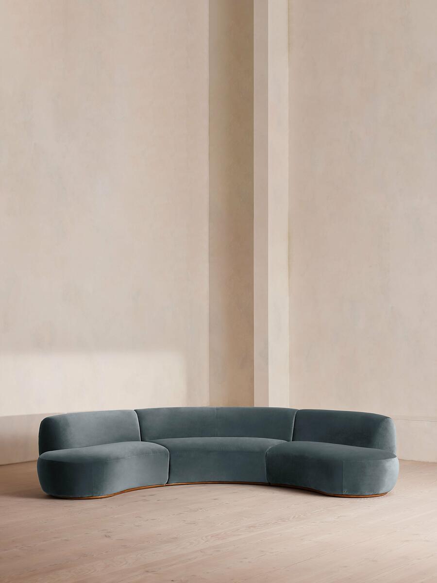 Aline Serpentine Modular Sofa - Four Seater - Grey Blue Velvet - Listing - Image 3