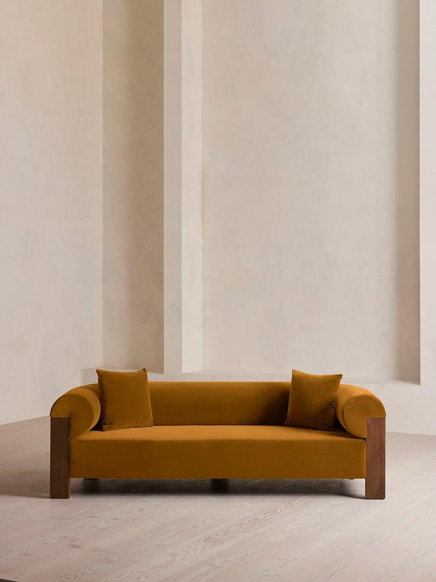 Eldon Three Seater Sofa - Walnut - Velvet - Mustard - Listing - Image 1