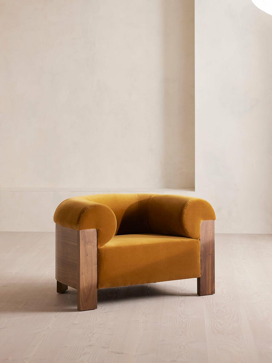 Eldon Armchair - Walnut - Velvet - Mustard - Listing - Image 1